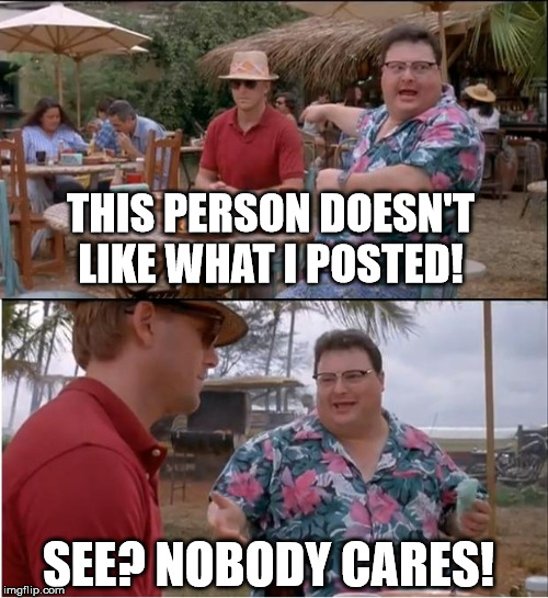 See Nobody Cares Meme | THIS PERSON DOESN'T LIKE WHAT I POSTED! SEE? NOBODY CARES! | image tagged in memes,see nobody cares | made w/ Imgflip meme maker