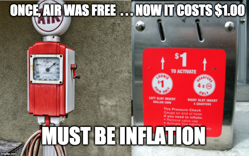 Of Course, It Has To Be | ONCE, AIR WAS FREE  . . . NOW IT COSTS $1.00; MUST BE INFLATION | image tagged in inflation,funny,air | made w/ Imgflip meme maker