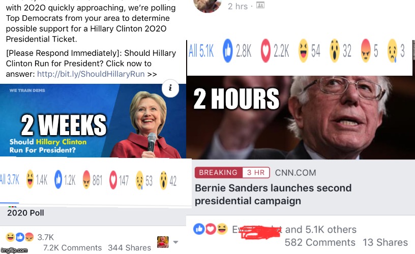 Popular Vote  | 2 HOURS; 2 WEEKS | image tagged in bernie or hillary,bernie sanders,bernie,hillary,hillary clinton | made w/ Imgflip meme maker