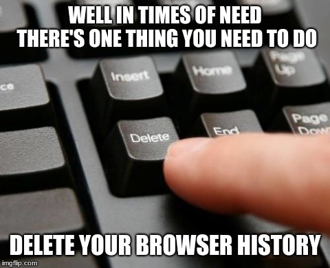Delete | WELL IN TIMES OF NEED THERE'S ONE THING YOU NEED TO DO DELETE YOUR BROWSER HISTORY | image tagged in delete | made w/ Imgflip meme maker