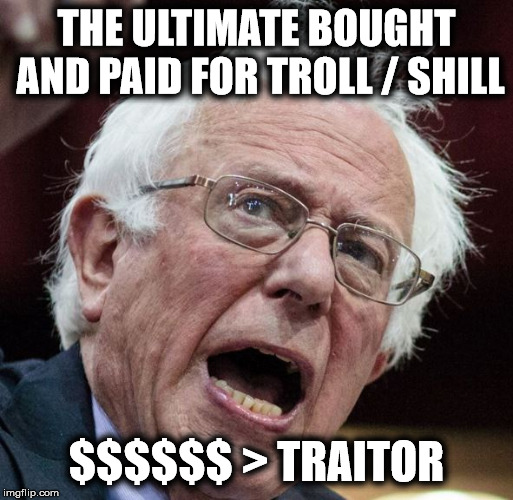 THE ULTIMATE BOUGHT AND PAID FOR TROLL / SHILL; $$$$$$ > TRAITOR | made w/ Imgflip meme maker