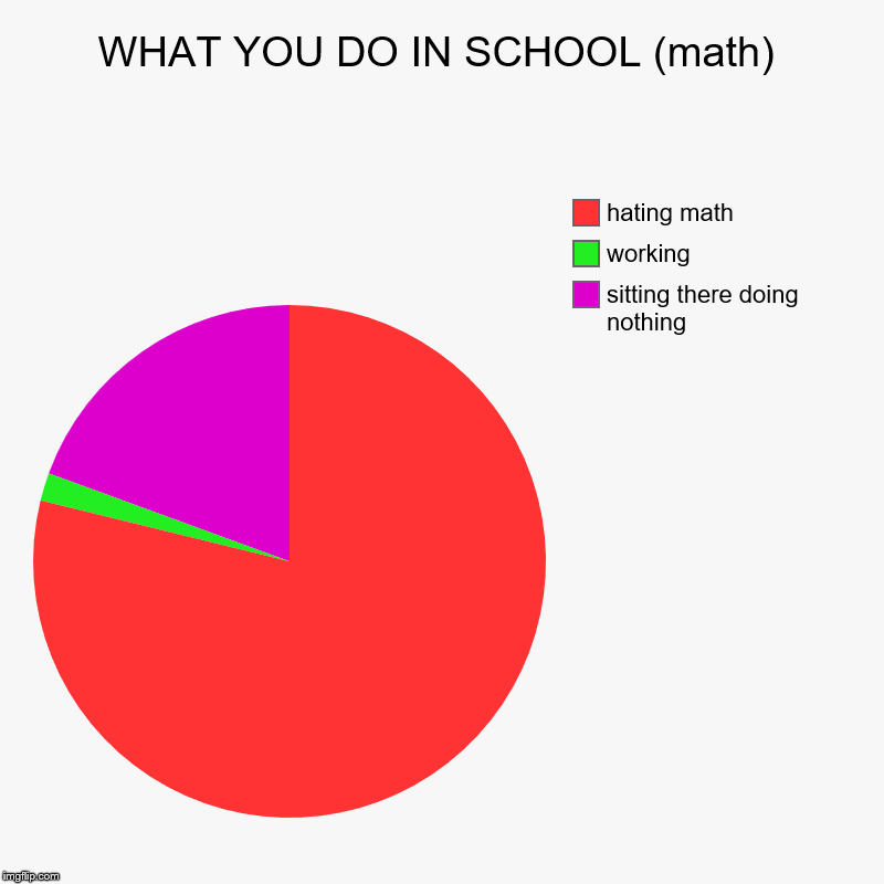 WHAT YOU DO IN SCHOOL (math) | sitting there doing nothing, working, hating math | image tagged in charts,pie charts | made w/ Imgflip chart maker
