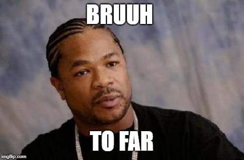 Serious Xzibit Meme | BRUUH TO FAR | image tagged in memes,serious xzibit | made w/ Imgflip meme maker