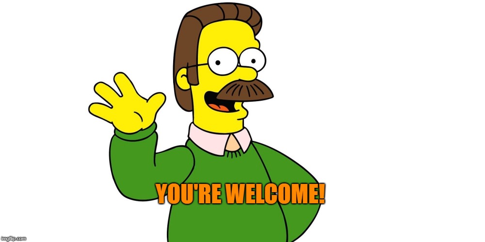 Ned Flanders Wave | YOU'RE WELCOME! | image tagged in ned flanders wave | made w/ Imgflip meme maker