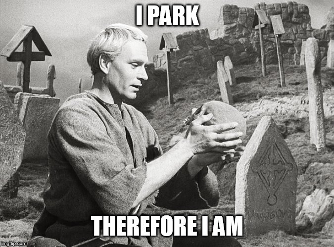Hamlet | I PARK THEREFORE I AM | image tagged in hamlet | made w/ Imgflip meme maker