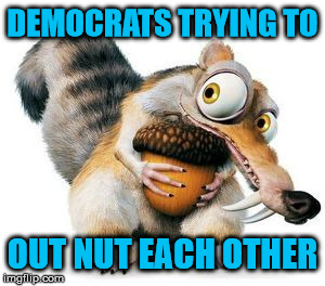 Craziest one wins! | DEMOCRATS TRYING TO; OUT NUT EACH OTHER | image tagged in scrat,ice age,crazy,democrats,memes,2020 elections | made w/ Imgflip meme maker