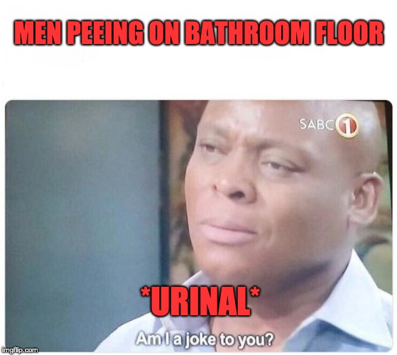 Am I a joke to you | MEN PEEING ON BATHROOM FLOOR; *URINAL* | image tagged in am i a joke to you | made w/ Imgflip meme maker