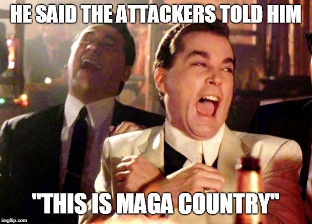Jussie Smollet | HE SAID THE ATTACKERS TOLD HIM; "THIS IS MAGA COUNTRY" | image tagged in goodfellas laugh,jussie smollett,maga,nigerian prince,make america great again | made w/ Imgflip meme maker