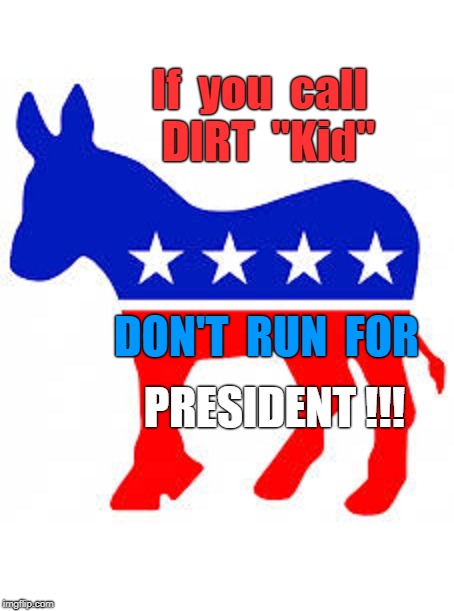 NOW RUNNING FOR PRESIDENT ... | If  you  call  DIRT  "Kid"; DON'T  RUN  FOR; PRESIDENT !!! | image tagged in democrat donkey,political memes,election 2020,bernie sanders,elizabeth warren | made w/ Imgflip meme maker