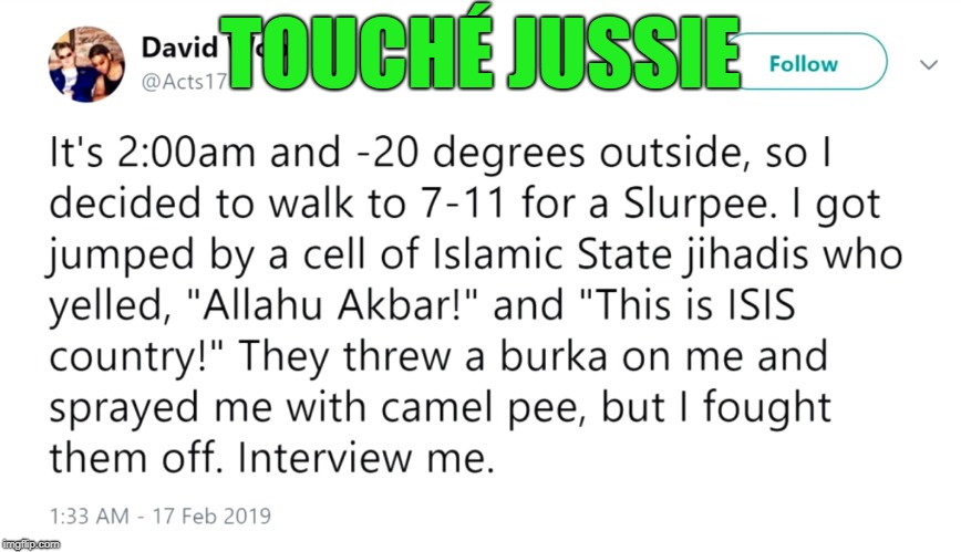 TOUCHÉ JUSSIE | made w/ Imgflip meme maker