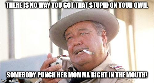 Punch Drunk Justice | THERE IS NO WAY YOU GOT THAT STUPID ON YOUR OWN. SOMEBODY PUNCH HER MOMMA RIGHT IN THE MOUTH! | image tagged in buford t justice,crazy alexandria ocasio-cortez,special kind of stupid | made w/ Imgflip meme maker