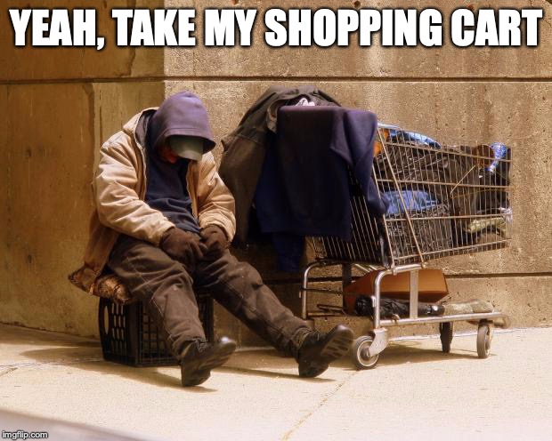 Homeless | YEAH, TAKE MY SHOPPING CART | image tagged in homeless | made w/ Imgflip meme maker