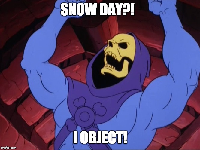 Skeletor | SNOW DAY?! I OBJECT! | image tagged in skeletor | made w/ Imgflip meme maker