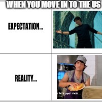 Expectation vs Reality | WHEN YOU MOVE IN TO THE US | image tagged in expectation vs reality | made w/ Imgflip meme maker