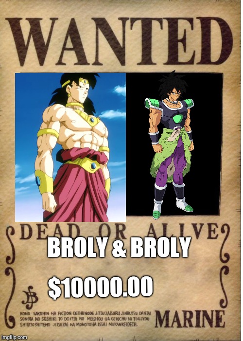 One piece wanted poster template | BROLY & BROLY; $10000.00 | image tagged in one piece wanted poster template | made w/ Imgflip meme maker