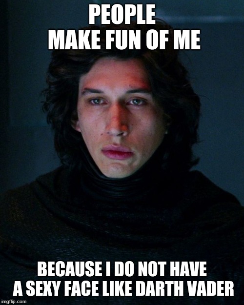 Kylo Ren | PEOPLE MAKE FUN OF ME; BECAUSE I DO NOT HAVE A SEXY FACE LIKE DARTH VADER | image tagged in kylo ren | made w/ Imgflip meme maker