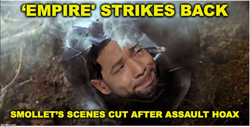 Forced Out | ‘EMPIRE' STRIKES BACK; SMOLLET’S SCENES CUT AFTER ASSAULT HOAX | image tagged in fake news,jussie smollett,the empire strikes back,hoax,homophobia,racism | made w/ Imgflip meme maker