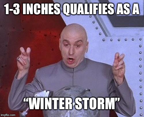 Dr Evil Laser Meme | 1-3 INCHES QUALIFIES AS A; “WINTER STORM” | image tagged in memes,dr evil laser,AdviceAnimals | made w/ Imgflip meme maker