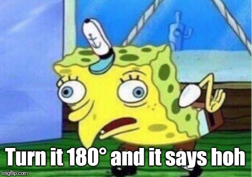 Mocking Spongebob Meme | Turn it 180° and it says hoh | image tagged in memes,mocking spongebob | made w/ Imgflip meme maker