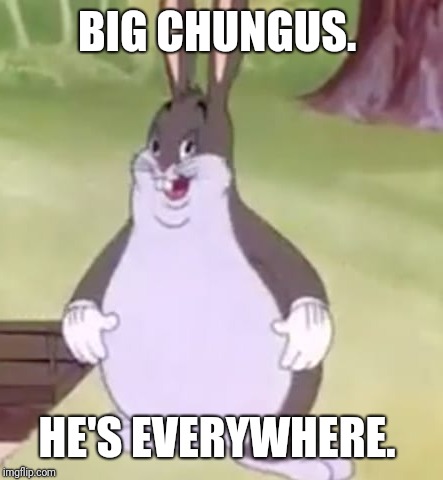 Big Chungus | BIG CHUNGUS. HE'S EVERYWHERE. | image tagged in big chungus | made w/ Imgflip meme maker