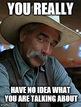 Sam Elliott | YOU REALLY HAVE NO IDEA WHAT YOU ARE TALKING ABOUT | image tagged in sam elliott | made w/ Imgflip meme maker