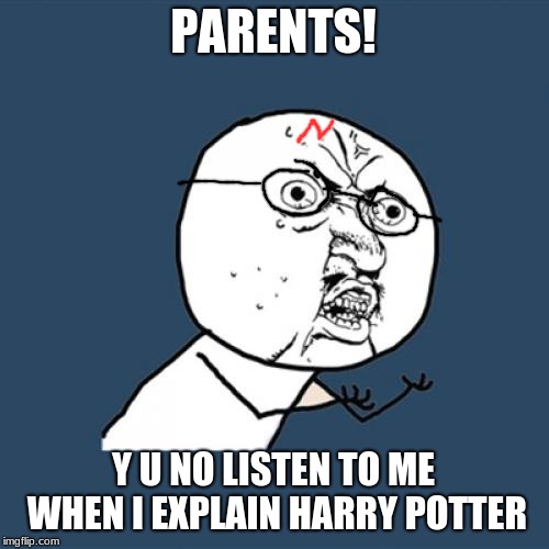 Y U No Meme | PARENTS! Y U NO LISTEN TO ME WHEN I EXPLAIN HARRY POTTER | image tagged in memes,y u no | made w/ Imgflip meme maker
