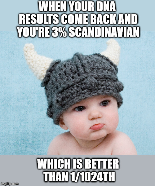 Now you think you're a viking. | WHEN YOUR DNA RESULTS COME BACK AND YOU'RE 3% SCANDINAVIAN; WHICH IS BETTER THAN 1/1024TH | image tagged in viking baby | made w/ Imgflip meme maker