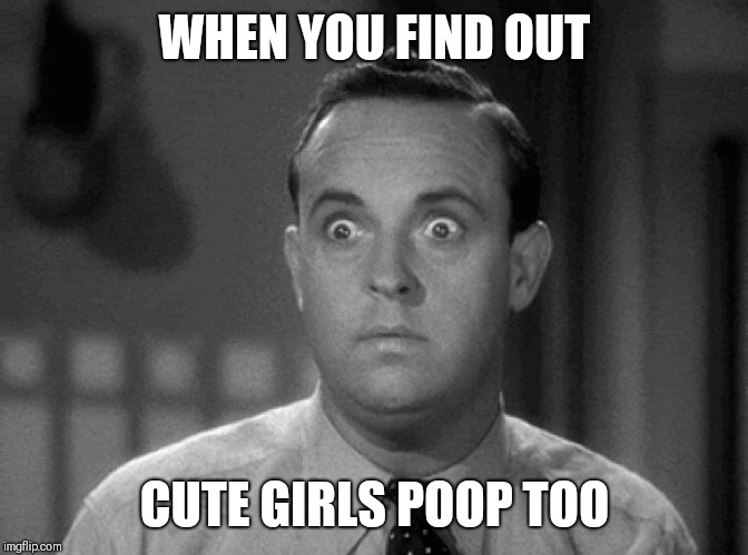 The truth | WHEN YOU FIND OUT; CUTE GIRLS POOP TOO | image tagged in shocked face,memes | made w/ Imgflip meme maker