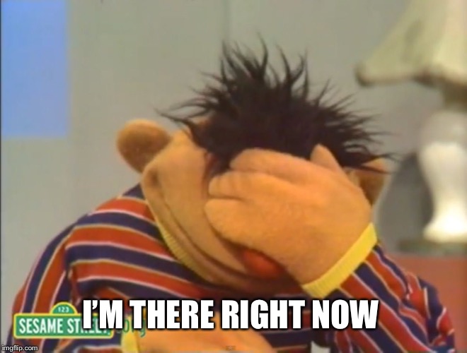 Face palm Ernie  | I’M THERE RIGHT NOW | image tagged in face palm ernie | made w/ Imgflip meme maker