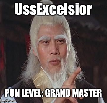 Wise Kung Fu Master | UssExcelsior PUN LEVEL: GRAND MASTER | image tagged in wise kung fu master | made w/ Imgflip meme maker