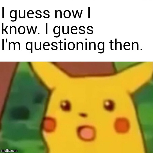 Surprised Pikachu Meme | I guess now I know. I guess I'm questioning then. | image tagged in memes,surprised pikachu | made w/ Imgflip meme maker