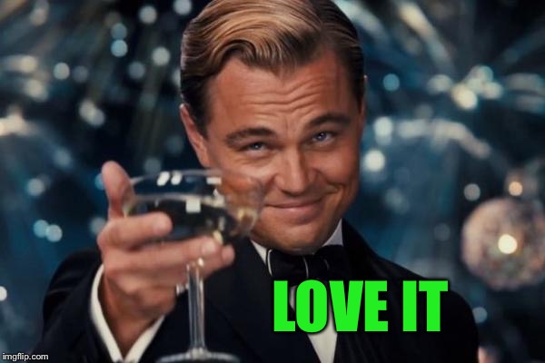 Leonardo Dicaprio Cheers Meme | LOVE IT | image tagged in memes,leonardo dicaprio cheers | made w/ Imgflip meme maker