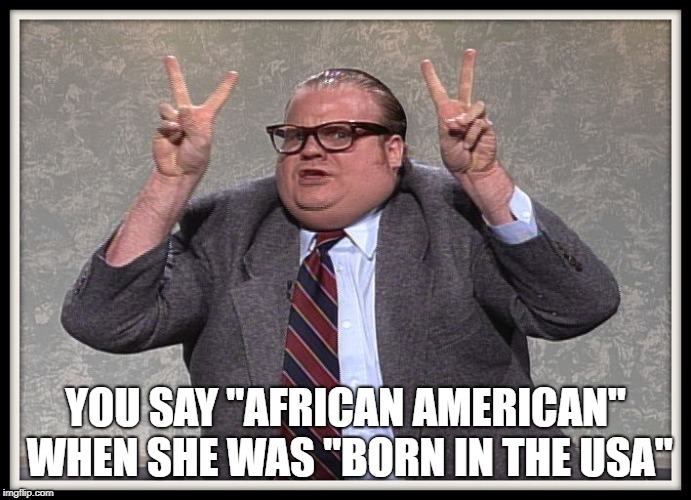 Politically Correct | YOU SAY "AFRICAN AMERICAN" WHEN SHE WAS "BORN IN THE USA" | image tagged in politically correct | made w/ Imgflip meme maker
