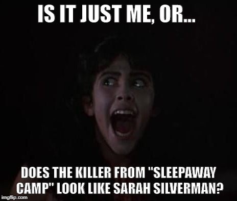 Sleepaway Camp | IS IT JUST ME, OR... DOES THE KILLER FROM "SLEEPAWAY CAMP" LOOK LIKE SARAH SILVERMAN? | image tagged in sleepaway camp | made w/ Imgflip meme maker