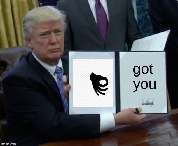 Trump Bill Signing | got you | image tagged in memes,trump bill signing | made w/ Imgflip meme maker