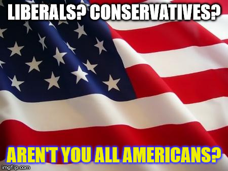American flag | LIBERALS? CONSERVATIVES? AREN'T YOU ALL AMERICANS? | image tagged in american flag | made w/ Imgflip meme maker