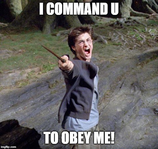 Harry potter | I COMMAND U; TO OBEY ME! | image tagged in harry potter | made w/ Imgflip meme maker