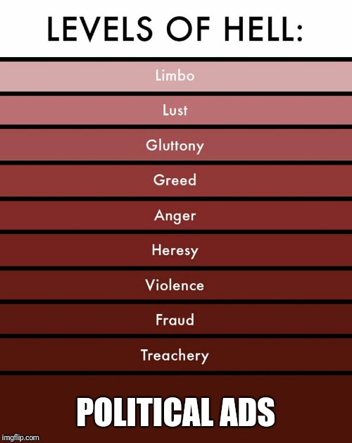 Levels of hell | POLITICAL ADS | image tagged in levels of hell | made w/ Imgflip meme maker
