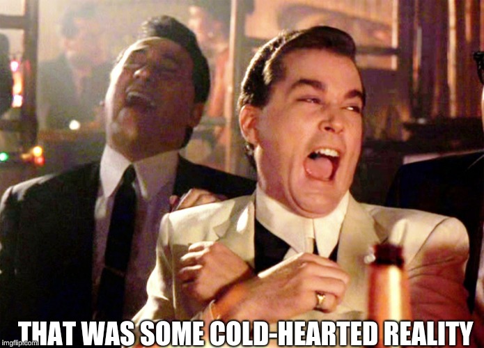 Good Fellas Hilarious Meme | THAT WAS SOME COLD-HEARTED REALITY | image tagged in memes,good fellas hilarious | made w/ Imgflip meme maker