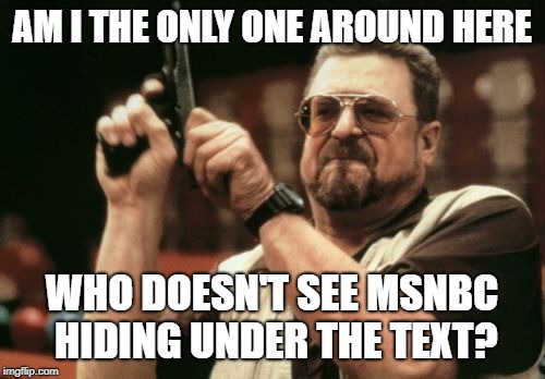 Am I The Only One Around Here Meme | AM I THE ONLY ONE AROUND HERE WHO DOESN'T SEE MSNBC HIDING UNDER THE TEXT? | image tagged in memes,am i the only one around here | made w/ Imgflip meme maker