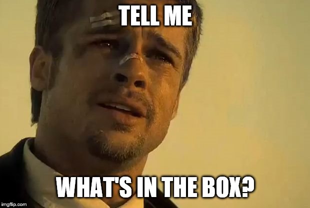 Brad Pitt Seven | TELL ME WHAT'S IN THE BOX? | image tagged in brad pitt seven | made w/ Imgflip meme maker