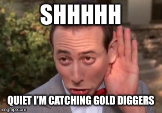 Pee wee hunts gold diggers | SHHHHH; QUIET I’M CATCHING GOLD DIGGERS | image tagged in pee wee,pee wee herman,memes,hunting,gold digger | made w/ Imgflip meme maker