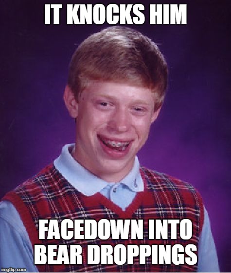 Bad Luck Brian Meme | IT KNOCKS HIM FACEDOWN INTO BEAR DROPPINGS | image tagged in memes,bad luck brian | made w/ Imgflip meme maker