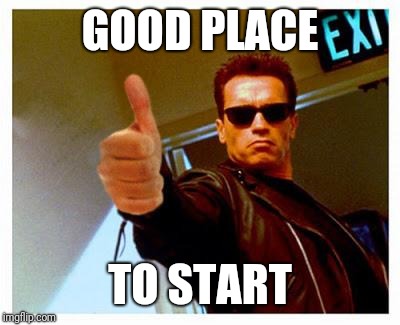 terminator thumbs up | GOOD PLACE TO START | image tagged in terminator thumbs up | made w/ Imgflip meme maker