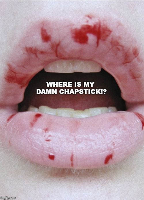 Where is my chapstick | WHERE IS MY DAMN CHAPSTICK!? | image tagged in chapped lips,chapstick,dry lips | made w/ Imgflip meme maker
