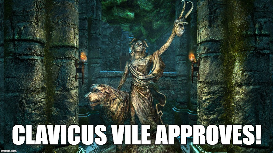 Clavicus Vile approves!  | CLAVICUS VILE APPROVES! | image tagged in clavicus vile,barbas,elder scrolls,skyrim,eso,approves | made w/ Imgflip meme maker