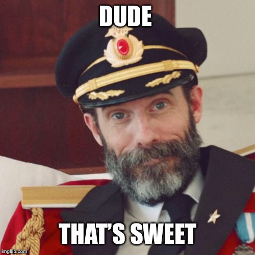 Captain Obvious | DUDE THAT’S SWEET | image tagged in captain obvious | made w/ Imgflip meme maker