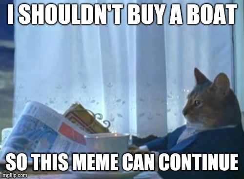 I Should Buy A Boat Cat | I SHOULDN'T BUY A BOAT; SO THIS MEME CAN CONTINUE | image tagged in memes,i should buy a boat cat | made w/ Imgflip meme maker