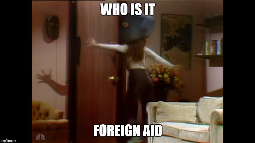 Land Shark | WHO IS IT; FOREIGN AID | image tagged in land shark | made w/ Imgflip meme maker