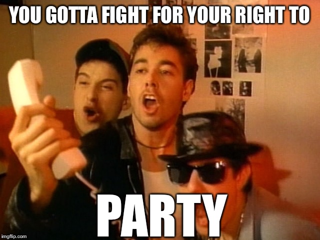 Beastie Boys | YOU GOTTA FIGHT FOR YOUR RIGHT TO PARTY | image tagged in beastie boys | made w/ Imgflip meme maker